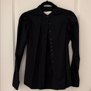 The Shirt by Rochelle Behrens Puff Sleeves Black Button Down